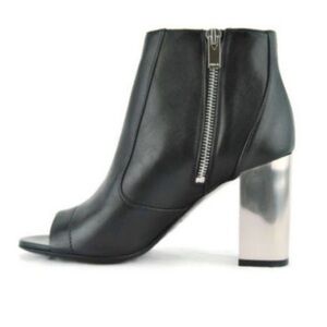 Vince Faber Mirror Silver Heels Leather Booties Boots Size 6‎